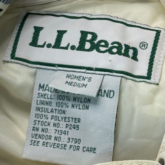 Vtg L.L. Bean Cream Light Yellow Flower Insulated Pull-Over Hooded Jacket Coat M - Picture 7 of 9